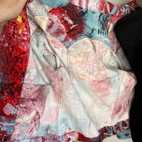 St. John Sport Marie Gray Button Up Abstract Colorful Print Moto Jacket XS - Picture 9 of 9